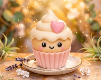 Smiling Cupcake with Heart Figurine Mold for Candle Making, Soap - Kawaii Dessert Mould