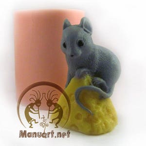 Topo seduto su un pezzo di formaggio stampo in silicone 3D, stampo per sapone, stampo per candela, animale, topo, topi, cibo, stampi, stampi in resina