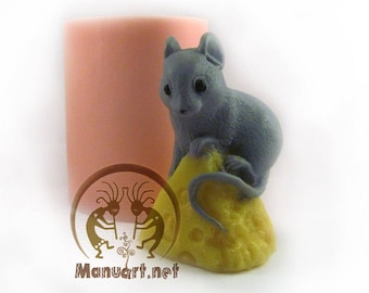 Mouse sitting on a piece of cheese 3D silicone mold, soap mould, candle mold, animal, mouse, mice, food, molds, resin moulds