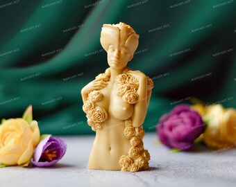 Lady in roses 3D silicone mold, soap, resin, candle mould, erotic, Goddess, naked girl, nude, sexual, body, breast, Female figure,