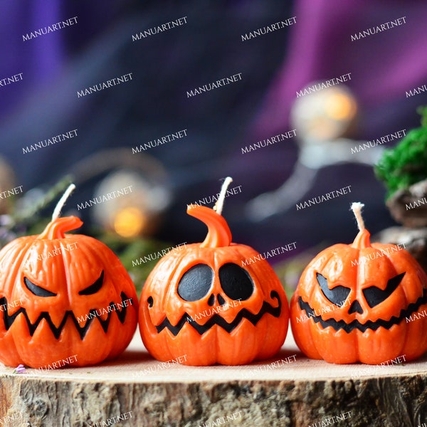 Set of 3 little Halloween pumpkins FOOD SAFE 3D silicone mold, candle mould, jack-o'-lantern, jack o lantern, pumpkin, resin, concrete, soap