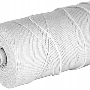 May include: A white cotton twine spool. The twine is wound tightly and is ready to be used for crafts, gardening, or other projects.