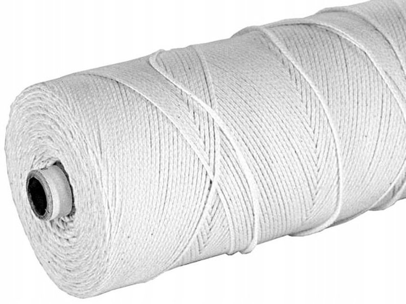 May include: A white cotton twine spool. The twine is wound tightly and is ready to be used for crafts, gardening, or other projects.
