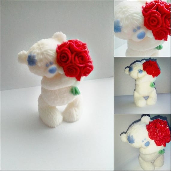 Orsacchiotto con un mazzo di rose stampo in silicone 3D per sapone