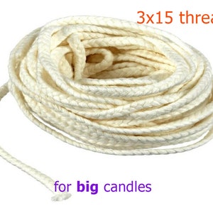 100 % Cotton candle wick for big candles 3x15 thread 10 meters / 32 ft