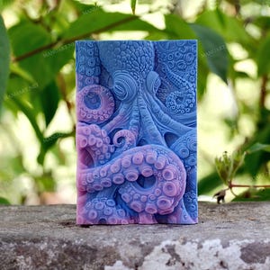 May include: A purple and blue octopus with detailed tentacles, a 3D printed design for soap making.