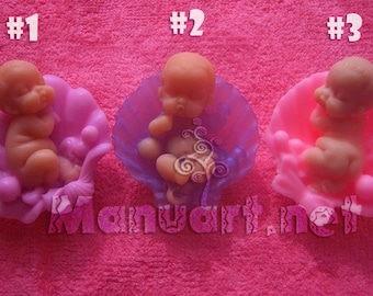 Set of 3 molds - kids in shell - 3D newborn baby in shell silicone mold silicone mould soap mold cute candle molds baby shower soap mold