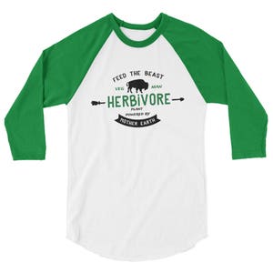 Amerikanische Bison HERBIVORE Vegan Tshirt - vegetarische Pflanze basiert Esser - 3/4 Ärmel Raglan Shirt
