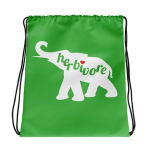 HERBIVORE Elephant Vegan Tote Bag - Plant Based Eater Design - Drawstring Bag