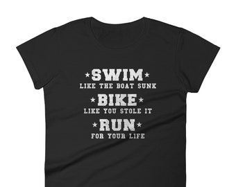 Swim Bike Run - Funny Tshirt - Triathlon Design - VINTAGE LOOK - Triathlete Women&#39;s Jersey Short Sleeve Tee T-Shirt