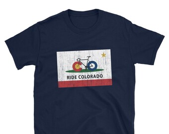 RIDE COLORADO Ciclismo - Bicicleta de carretera, Colorado Ciclismo, Bicicleta, Ciclismo Inspirado - Camiseta Unisex de manga corta