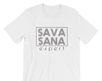 Yoga Dude Tshirt &quot;SAVASANA EXPERT&quot; Funny Typography Design - Namaste - Mens T-shirt