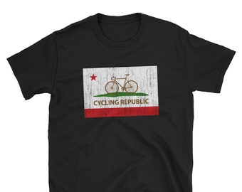 CALIFORNIA CYCLING REPUBLIC Tshirt - Vlag, Fiets, Fietsen Geïnspireerd Vintage Look - Unisex T-Shirt