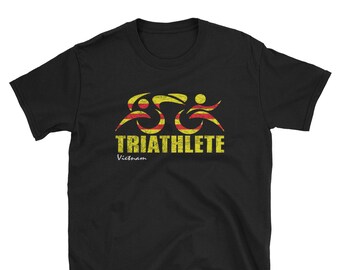 Vietnamese Triathlon Triathlete Design - Swim Bike Run - Vietnam Flag - VINTAGE LOOK - Unisex T-Shirt