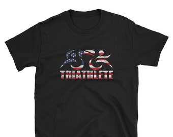 USA Flag Triathlon Triathlete Tshirt - American Triathlon Triathlete Design - VINTAGE LOOK - Unisex T-Shirt