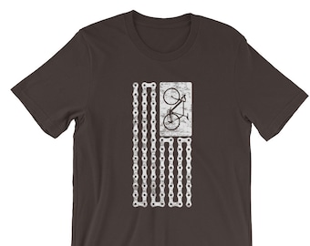 BIKE CHAIN Flag Cycling Cyclist Tshirt - USA American Flag Inspired, Bicycle Cycling - Short-Sleeve Unisex T-Shirt