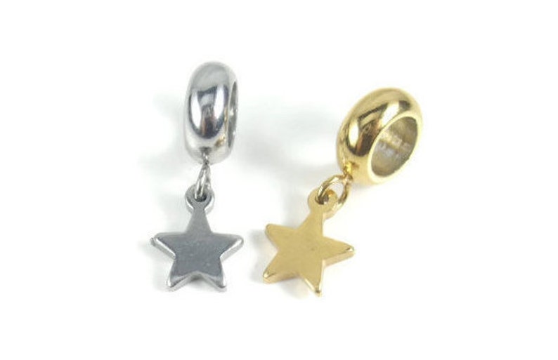 Leather Charm Charm Bead Silver Stainless Steel Charm Star Charm Bead Charm Bracelet Bead Bracelet Charm Gold Large Hole Bead