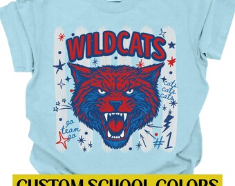 Wildcat Mascot Comfort Colors School Spirit Tee Go Wildcats Back to School First Day of School Custom School Colors New Teacher Shirt