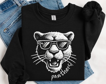 Panthers Mascot Sweatshirt Back to School Teacher Gift School Spirit Crewneck Panthers Team Colors Apparel Cute Teacher Sweatshirt