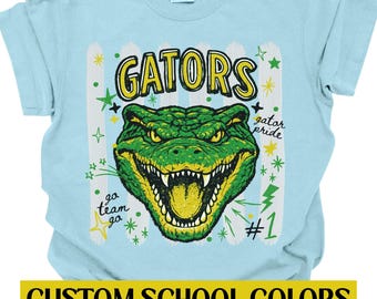 Gator Mascot Comfort Colors School Spirit Tee Go Gators Back to School First Day of School Custom School Colors New Teacher Shirt