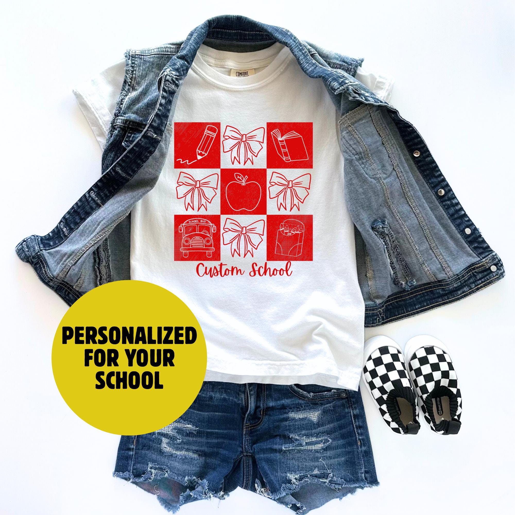 KIDS Custom Elementary School Tee Personalized School Colors Shirt Back to School Spirit Day First Day of School Comfort Colors