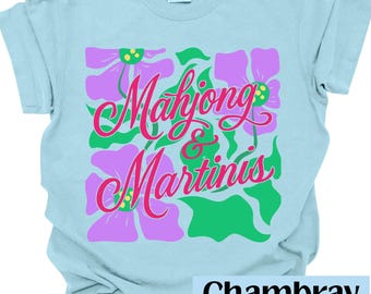 Mahjong Shirt Comfort Farben Mahjong und Martinis Tee Mahjong Social Club Floral Pastell Mahjong Geschenk Mahjong T-Shirt Block Print Floral Retro