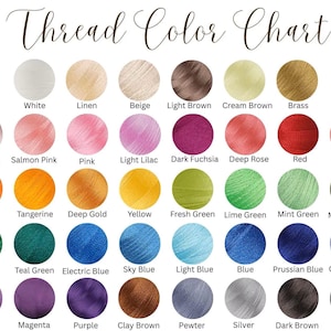 May include: A thread color chart with a variety of colors, including white, pink, orange, green, blue, purple, brown, and black. The text "Thread Color Chart" is at the top.