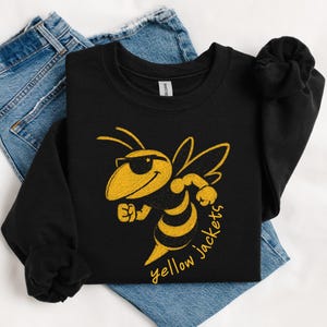 Yellow Jackets Mascot Sweatshirt Back to School Teacher Gift School Spirit Crewneck Yellow Jackets Team Colors Cute Teacher Sweatshirt