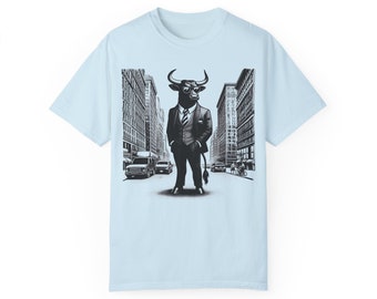 Bolsa de valores Arte Bull Day Trader Obra de arte Camiseta teñida de ropa unisex Wall Street Camisa Regalo del mercado de valores