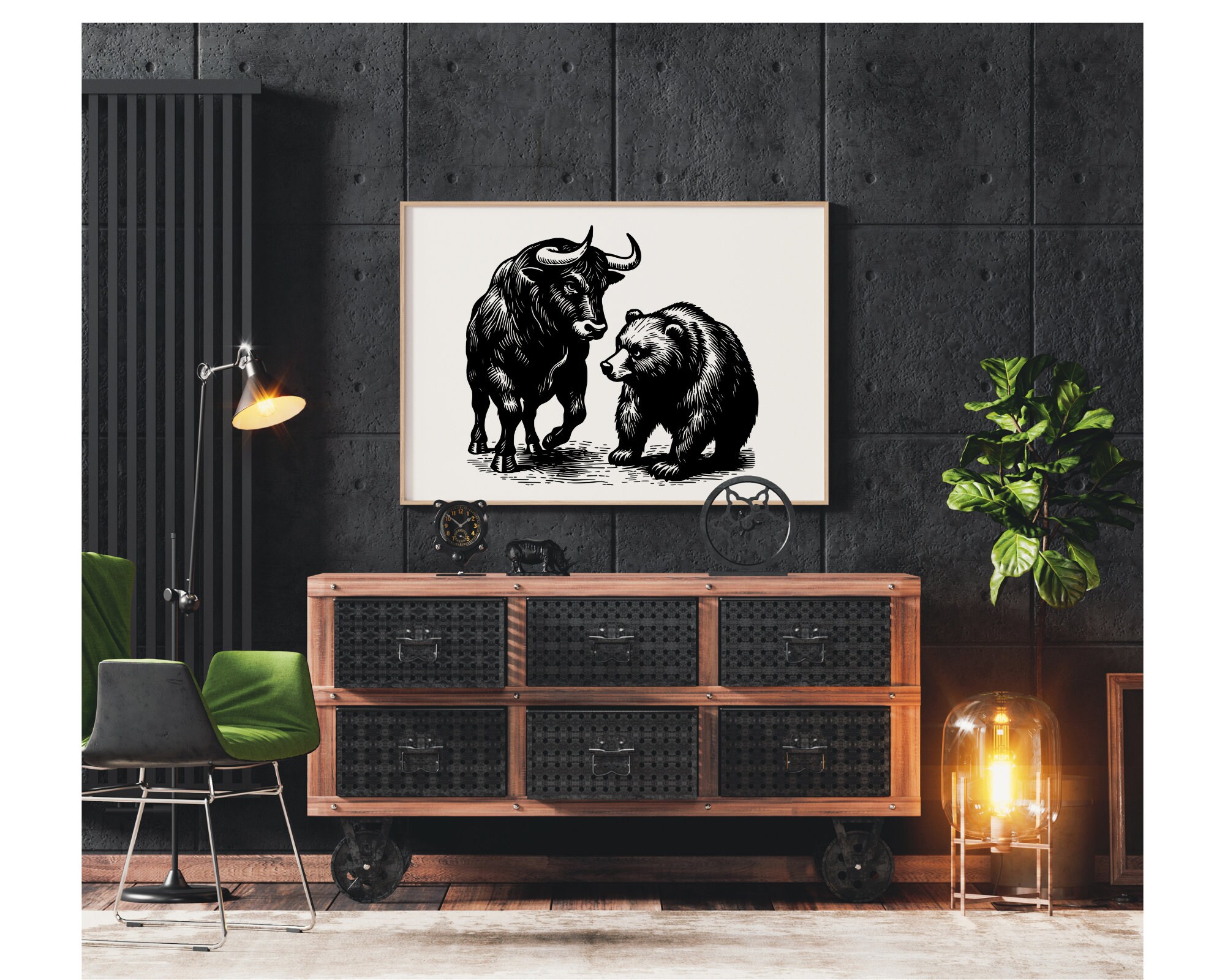 bull & bear digital prints, stock market art, wall... Stock Market Art Bull and Bear Digital Print Office Artwork Day Trader ...