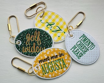 Golf Bag Tag Custom Embroidered Key Ring Preppy Boat Tote Charm Golf Widow He’s Golfing Pimento Cheese Monogrammed Bag Charm Golf Wife Tote