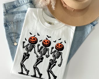 Dancing Skeleton Halloween Tee Shirt Skeleton Shirt Pumpkin Shirt Funny Halloween Shirt Halloween Party Shirt Scary Tee Spooky Season Shirt