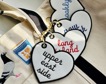 Custom City Tote Bag Charm Embroidered Bag Tag NYC Keychain Girls Trip Bachelorette Gift Bridesmaid Present Travel Gift Personalized Luggage