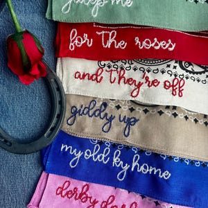 Personalized Bandana Scarf Custom Chain Stitch Kentucky Gift Derby Party Favor Run for the Roses Neck Scarf Preppy Style Embroidered Scarf