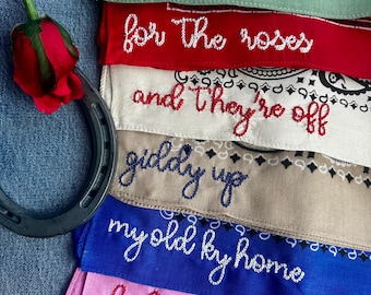 Personalized Bandana Scarf Custom Chain Stitch Kentucky Gift Derby Party Favor Run for the Roses Neck Scarf Preppy Style Embroidered Scarf
