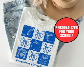 Custom Elementary School Tee Personalized School Colors Teacher Shirt Back to School Spirit Day First Day of School Comfort Colors