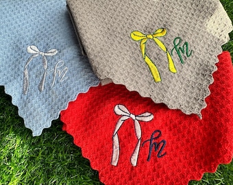 Monogrammed Golf Towel Personalized Gym Towel for her Cute Bow Initial Towel Golfer Gift Mother’s Day Customized Embroidery Golfer Towel