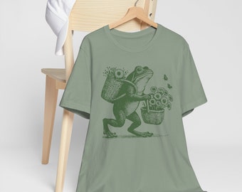 Cottagecore Vintage Frog and Flowers Book Lovers Fairycore Botanical Frog and Toad Classic Book Unisex Jersey Short Sleeve Tee Shirt