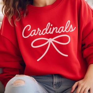 Cardinals Mascot Bow Sweatshirt Cardinals Shirt Cardinals Crewneck Cardinals Bow Shirt Cardinals Sweatshirt Gameday Shirt Coquette Cardinals