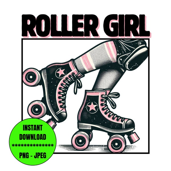 Roller Derby PNG JPEG Roller Girl Retro Style Skating Tee Shirt and Decor Roller Derby Sublimation