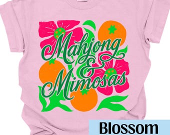 Mahjong Shirt Comfort Colors Mahjong and Mimosas Tee Mahjong Social Club Floral Pastel Mahjong Gift Mahjong Tee Block Print Floral Retro