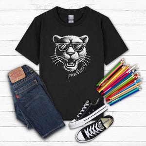 KIDS Panthers Mascot Tee Elementary School Spirit Shirt Back to School Gildan Cotton Shirt School Colors School Panther Pride Youth Sizes