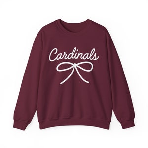 Cardinals Mascot Bow Sweatshirt Cardinals Shirt Cardinals Crewneck Cardinals Bow Shirt Cardinals Sweatshirt Gameday Shirt Coquette Cardinals image 5