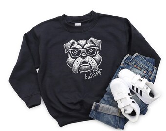 Sudadera con capucha de los Bulldogs para niños, mascota de los Bulldogs, espíritu escolar, regreso a clases, equipo juvenil, camiseta de los Bulldogs, sudadera con cuello redondo de los Bulldogs, orgullo de los Bulldogs