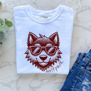 KIDS Wolfpack Mascot Comfort Colors Custom Colors Available Elementary School Shirt Wolfpack School Back to School Shirt Wolfpack Spirit