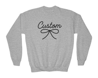 Custom Bow Youth Crewneck Sweatshirt Team Shirt Back to School First Day of School Custom School Colors Sweatshirt Spirit Day