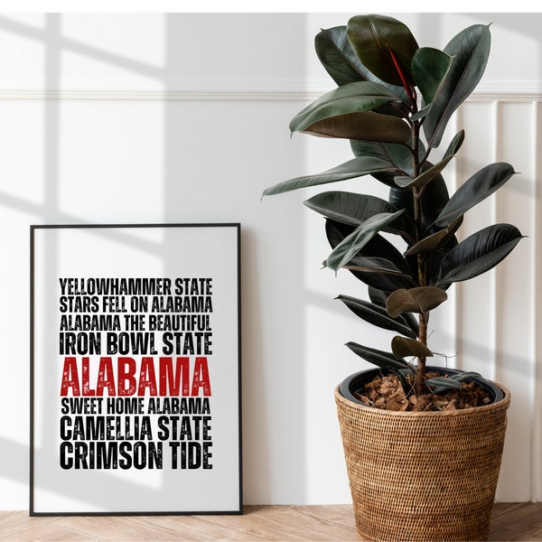 Alabama Poster PNG Digital Print Instant Download Alabama Poster Alabama State Art Alabama Dorm Decor