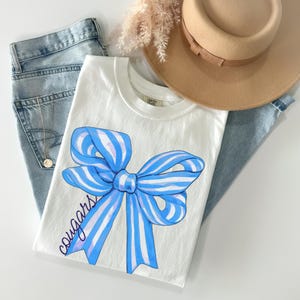 Cougars Mascot Bow Shirt Comfort Colors Shirt Cougars Shirt Cougars Shirt Gameday Shirt Back to School First Day of School Blue White Bow
