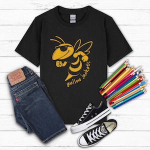 KIDS Gelbe Jacken Maskottchen Grundschule Geist Shirt Zurück in der Schule Gelbe Jacke Maskottchen Shirt Schulfarben Schule Geist Shirt