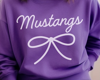 Mustangs Mascot Bow Sweatshirt Mustangs Shirt Mustangs Crewneck Mustangs Bow Shirt Mustangs Sweatshirt Gameday Shirt Coquette Mustangs Shirt